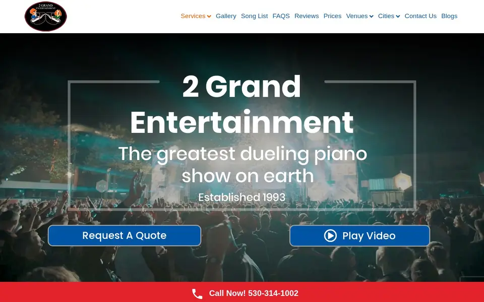 Homepage of 2 Grand Entertainment, a website designed by Media Spearhead