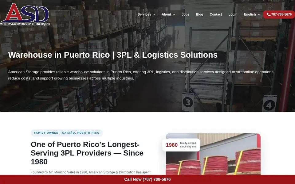 Homepage of American Storage & Distribution, a website designed by Media Spearhead