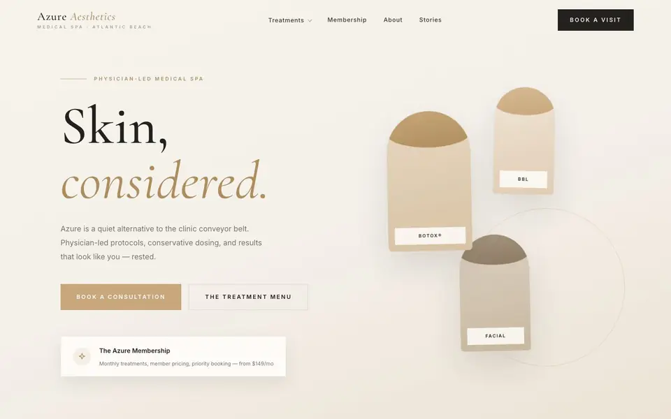 Azure MedSpa website homepage (concept build), designed by Media Spearhead