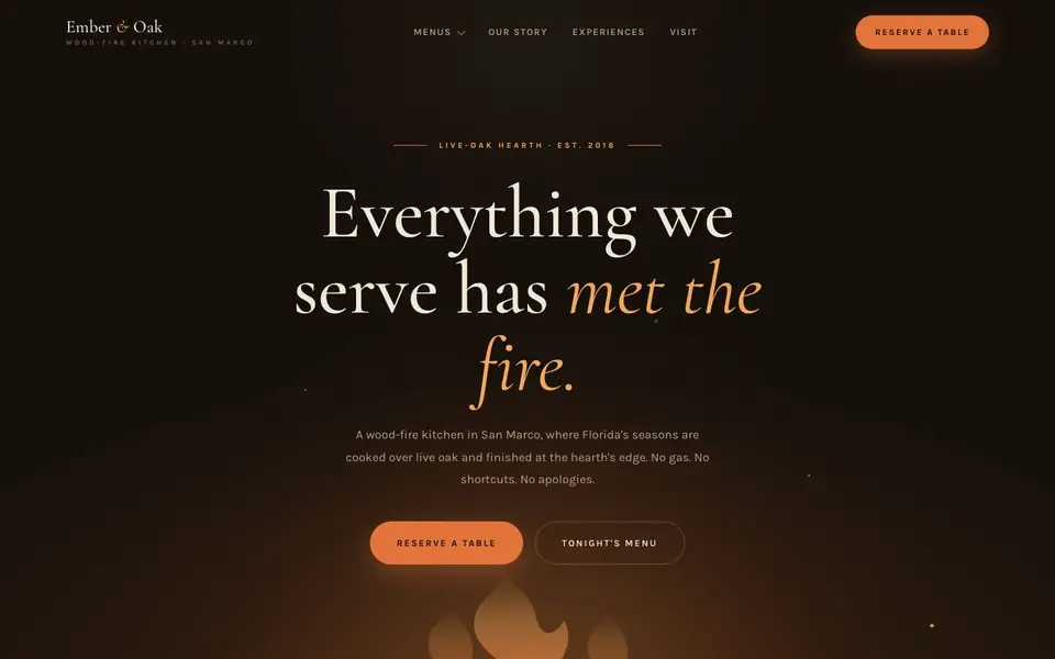 Ember & Oak website homepage (concept build), designed by Media Spearhead
