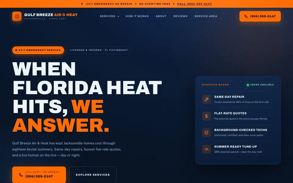 GulfBreeze HVAC website homepage (concept build), designed by Media Spearhead