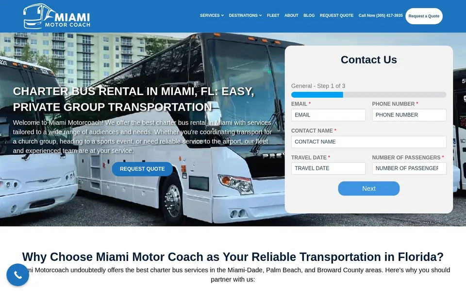 Miami Motor Coach homepage, designed and built by Media Spearhead