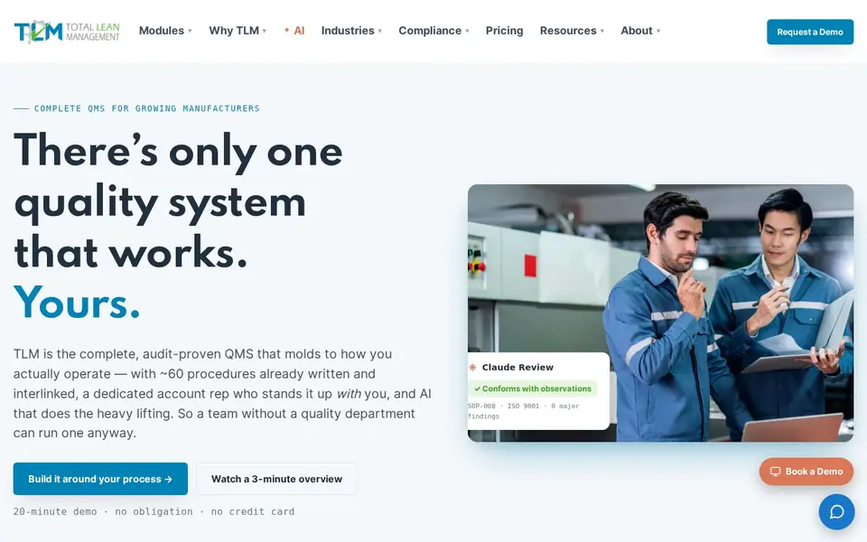 Homepage of Total Lean Management, a website designed by Media Spearhead