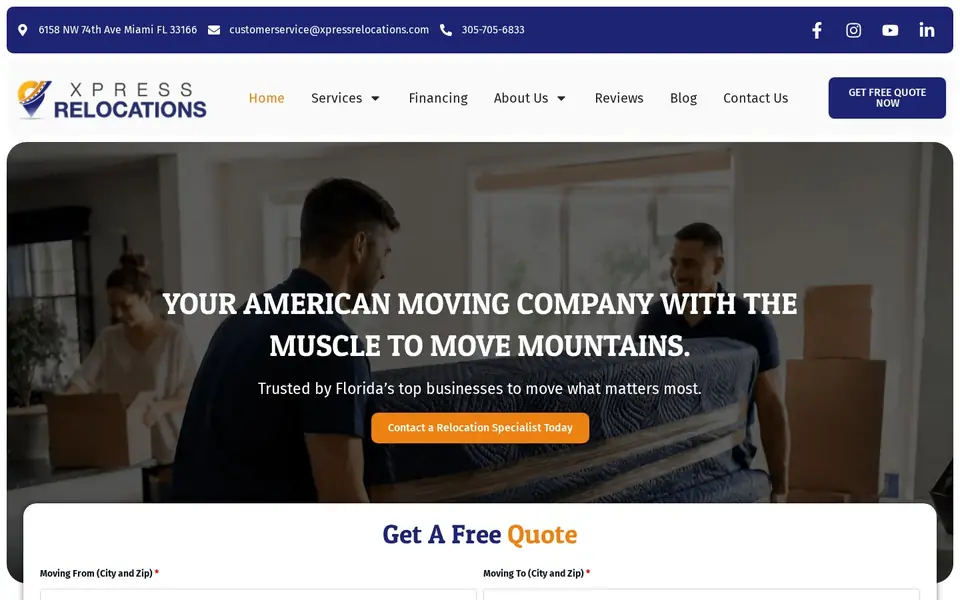 Homepage of Xpress Relocations, a website designed by Media Spearhead